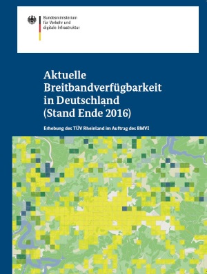 Link öffnet Einzelsicht der Publikation Deckblatt der Broschüre „Aktuelle Breitbandverfügbarkeit in Deutschland (Stand Ende 2016)“