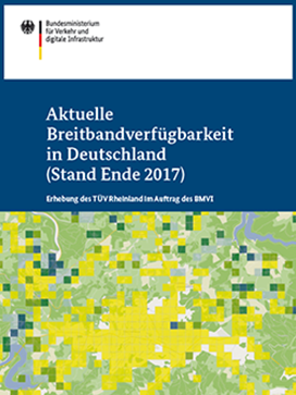 Link öffnet Einzelsicht der Publikation Cover der Broschüre „Aktuelle Breitbandverfügbarkeit in Deutschland (Stand Ende 2017)“