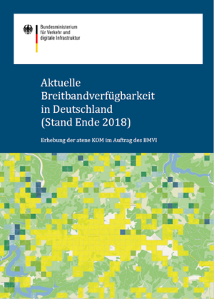 Link öffnet Einzelsicht der Publikation Cover der Broschüre: Kurzbericht zum Breitbandatlas Ende 2018 im Auftrag des Ministeriums