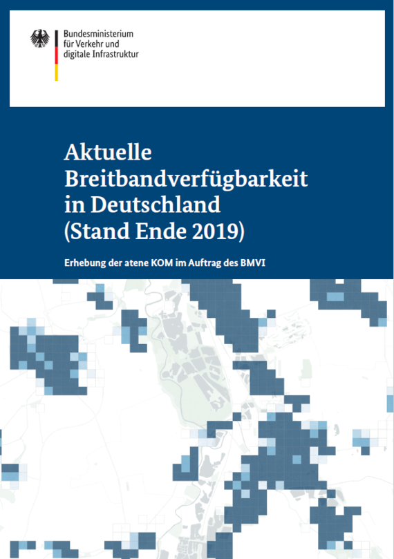 Link öffnet Einzelsicht der Publikation Cover der Broschüre: Kurzbericht zum Breitbandatlas Ende 2019 im Auftrag des Ministeriums