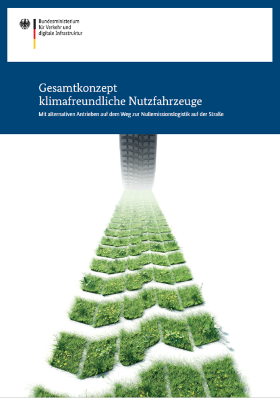 Link öffnet Einzelsicht der Publikation Cover der Broschüre „Gesamtkonzept klimafreundliche Nutzfahrzeuge“