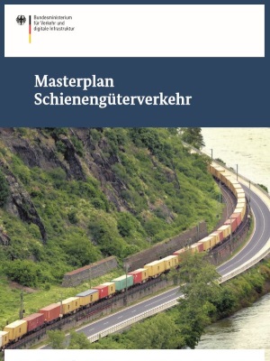 Link öffnet Einzelsicht der Publikation Deckblatt der Broschüre „Masterplan Schienengüterverkehr“