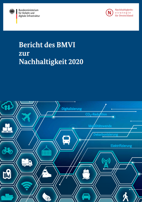 Link öffnet Einzelsicht der Publikation Titelbild der Broschüre „Bericht des BMVI zur Nachhaltigkeit 2020“