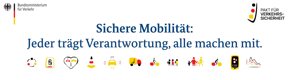 Grafik zum Pakt für Verkehrssicherheit: Sichere Mobilität – Jeder trägt Verantwortung, alle machen mit. Grafik zum Pakt für Verkehrssicherheit: Sichere Mobilität – Jeder trägt Verantwortung, alle machen mit.