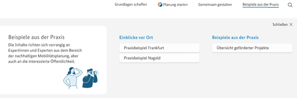 Geöffnetes Menü „Beispiele aus der Praxis“ Geöffnetes Menü „Beispiele aus der Praxis“